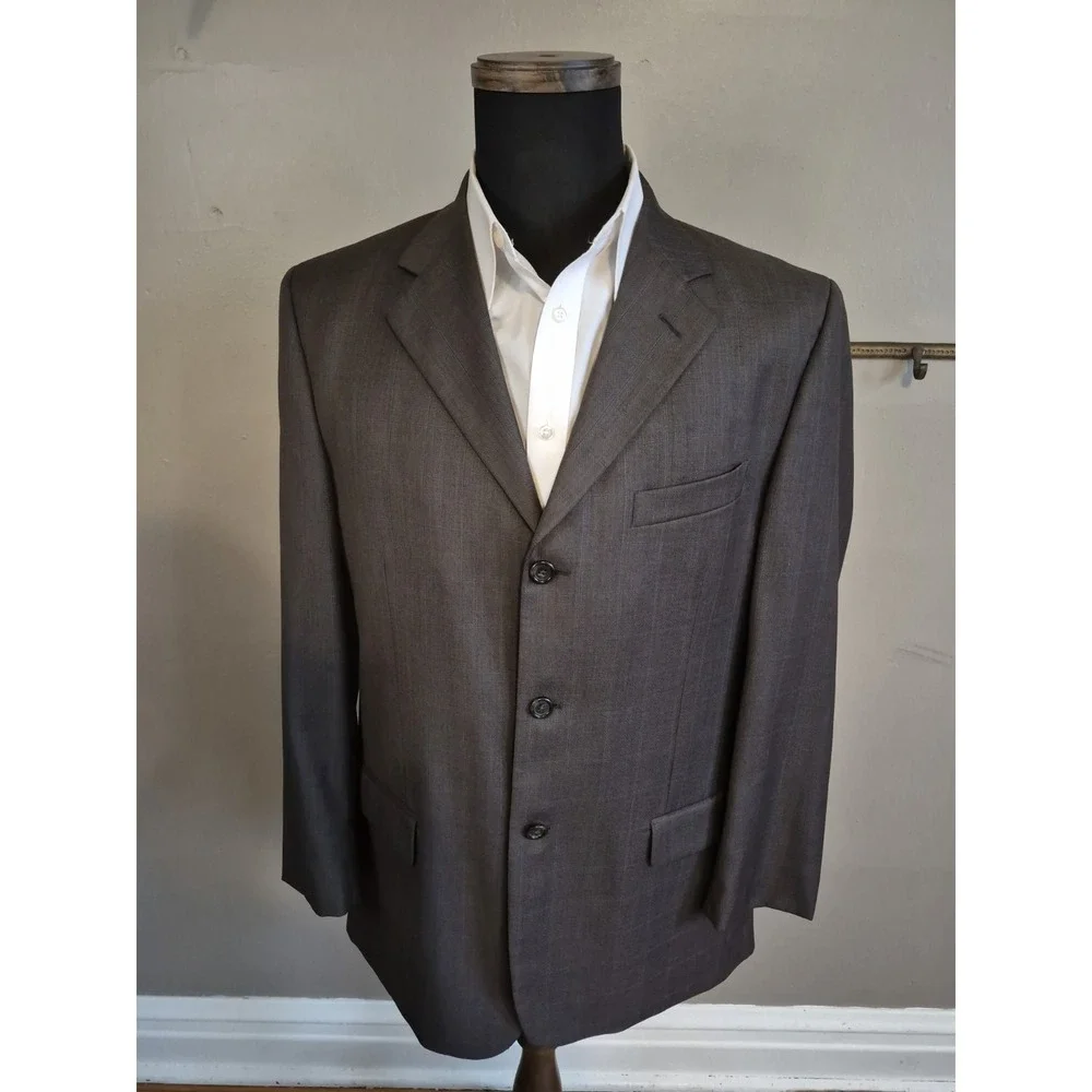 Pronto Uomo 41R Taupe Check Wool Blazer Mens 3 Button Sport Coat Italy H601